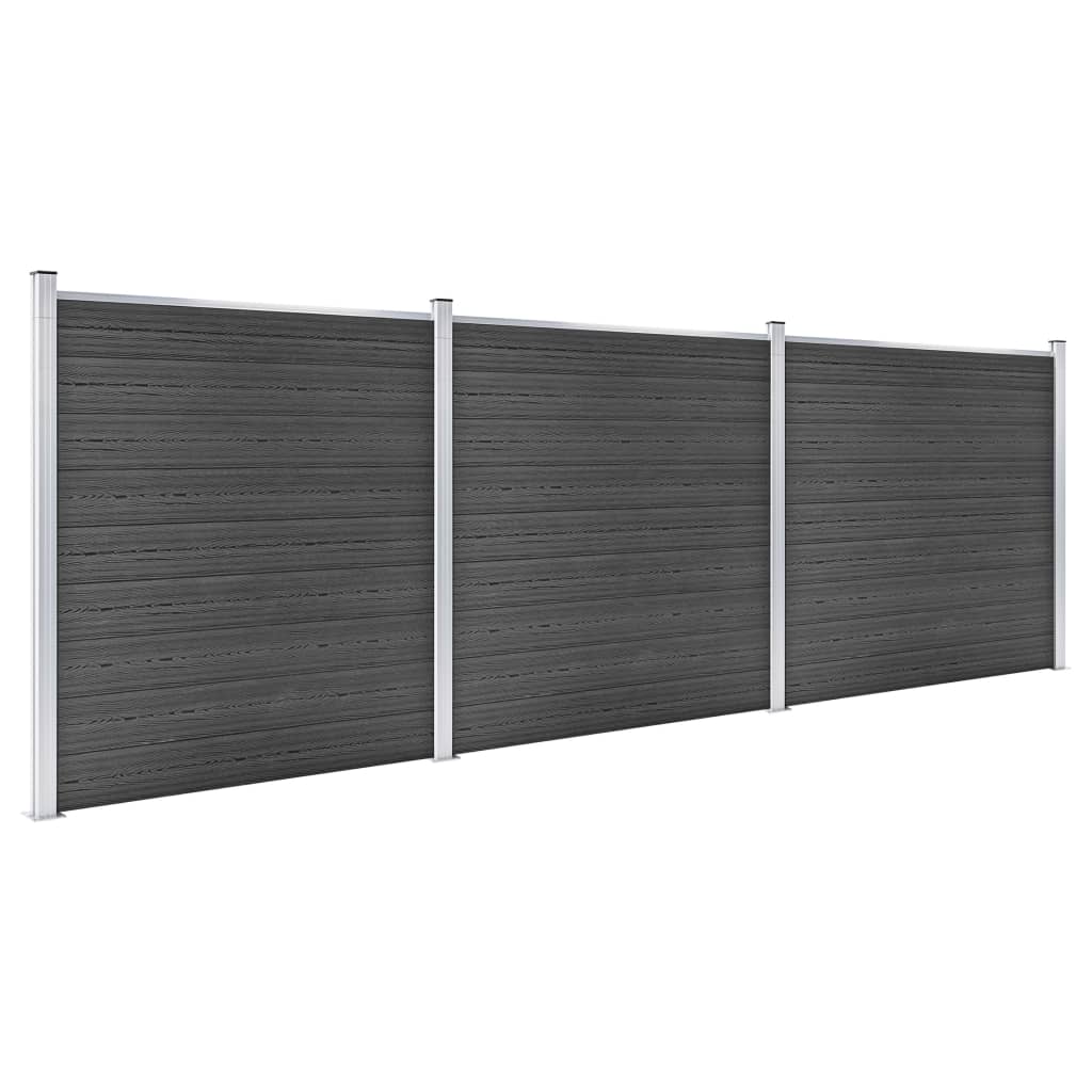 Fence Panel Set WPC 526x186 cm Black- Fence Panels - HomeShopIreland - Home Shop Ireland - Fence Panels - Fence Panel Set WPC 526x186 cm Black