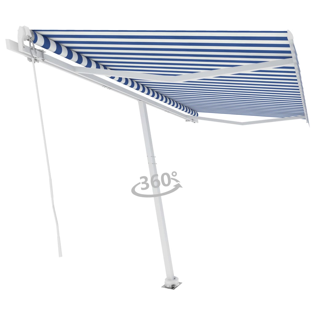 Freestanding Manual Retractable Awning 450x300 cm Blue/White- Window & Door Awnings - HomeShopIreland - Home Shop Ireland - Window & Door Awnings - Freestanding Manual Retractable Awning 450x300 cm Blue/White