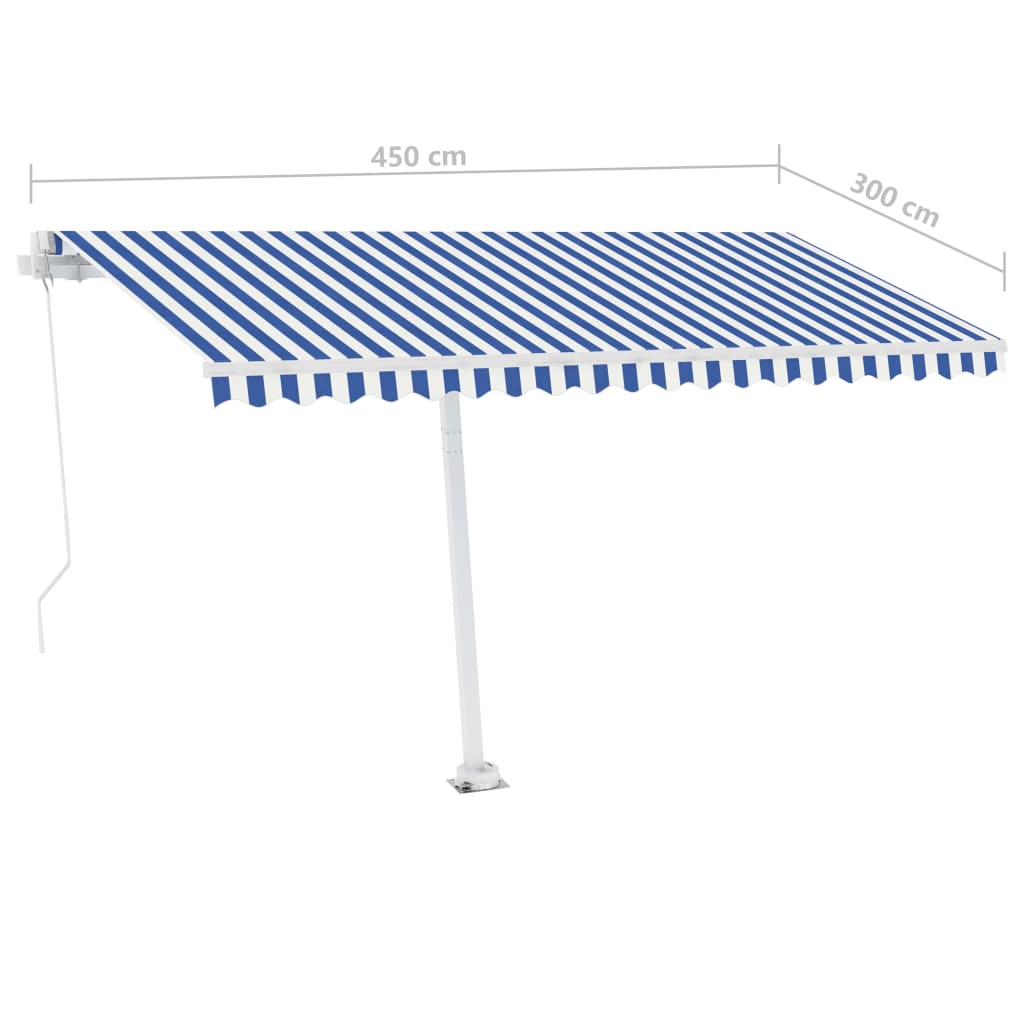 Freestanding Manual Retractable Awning 450x300 cm Blue/White- Window & Door Awnings - HomeShopIreland - Home Shop Ireland - Window & Door Awnings - Freestanding Manual Retractable Awning 450x300 cm Blue/White
