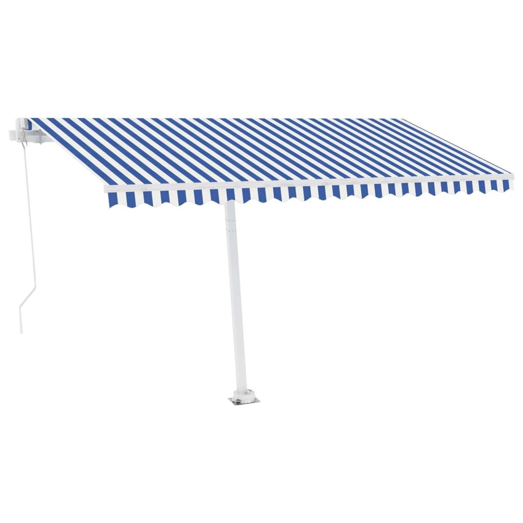 Freestanding Manual Retractable Awning 450x300 cm Blue/White- Window & Door Awnings - HomeShopIreland - Home Shop Ireland - Window & Door Awnings - Freestanding Manual Retractable Awning 450x300 cm Blue/White